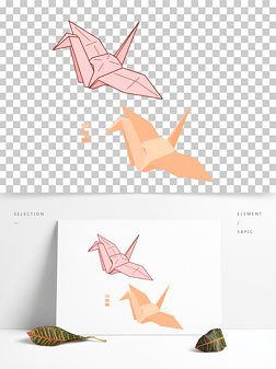 手绘千纸鹤免抠元素|卡通手绘千纸鹤折纸线条插画矢量装饰元素