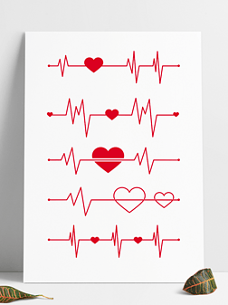 矢量红色心电图医用心动曲率电波桃心分割线