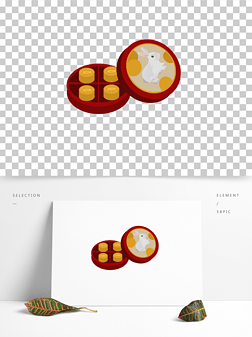 传统月饼盒免抠元素|卡通原创手绘传统节日糕点月饼中秋月饼盒