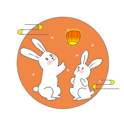 卡通手绘中秋节中秋元素兔子祥云组合动物png素材