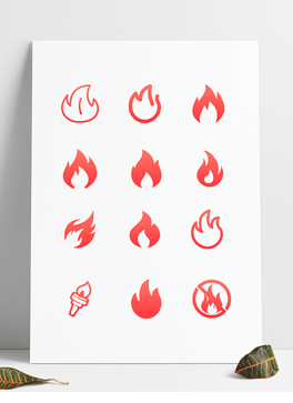 红色渐变扁平化火图标icon