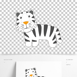 矢量图卡通手绘动物园可爱野生动物白色老虎
