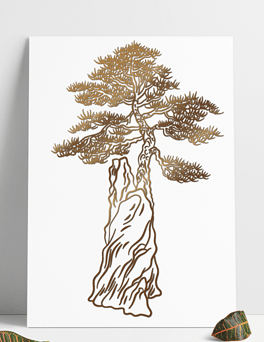 传统矢量国画装饰山水松树中式植物包装元素