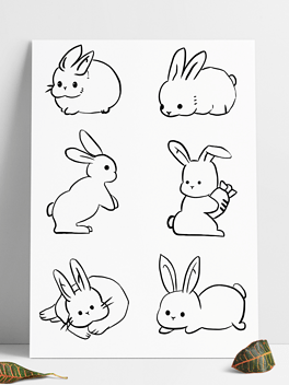 线条兔子简笔画可爱动物国风中秋传统节日