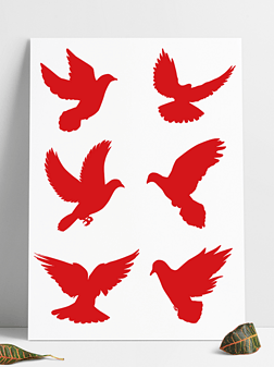 盛典元素免抠元素|鸽子矢量剪影红色和平鸽节日元素国庆盛典