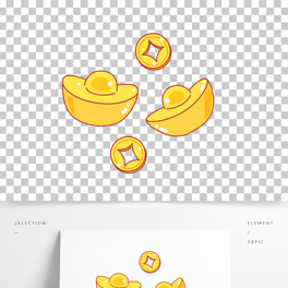 卡通手绘金元宝金币线条插画矢量装饰元素
