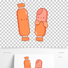 卡通手绘美食火腿肠线条插画矢量装饰元素