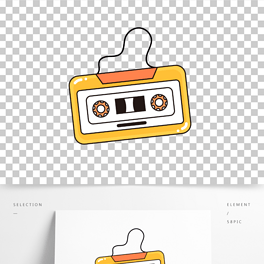 卡通手绘录音带音乐线条插画矢量装饰元素