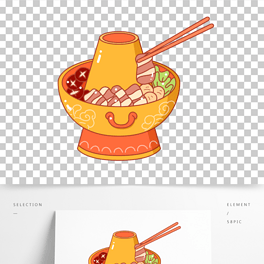 卡通手绘美食铜锅涮肉火锅线条插画矢量装饰