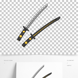 卡通手绘日本武器刀线条插画矢量装饰元素