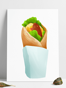 卡通手绘美食小吃手抓饼