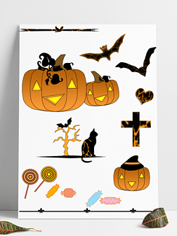 万圣节南瓜创意手绘手账卡通可爱贴纸元素