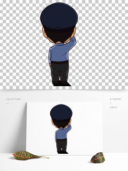 手绘卡通警察背影