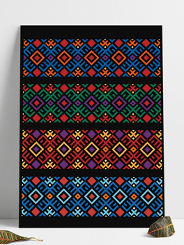 原创无缝拼接民族特色壮锦花纹装饰图案底纹彩色几何拼接元素几何拼接