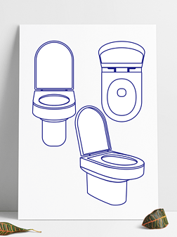 简约卡通手绘矢量卫生间抽水马桶三视图元素