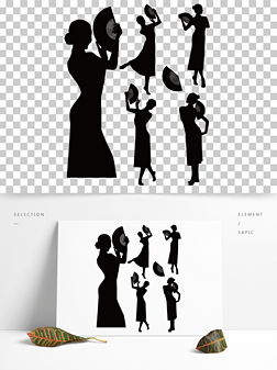 古典舞旗袍舞扇子舞折扇黑白矢量人物剪影