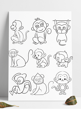 手绘卡通漫画简笔画猴子