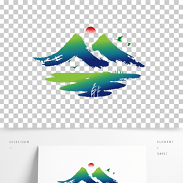 中式中国风水墨山水山纹飞鸟湿地装饰素材