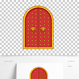 卡通手绘中式红金大拱门线条插画矢量装饰