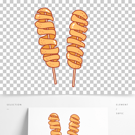 卡通手绘小吃美食烤面筋线条插画矢量装饰