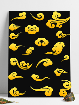 金色中国和风日式风云纹底纹背景