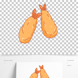 卡通手绘美食炸虾天妇罗线条插画矢量装饰