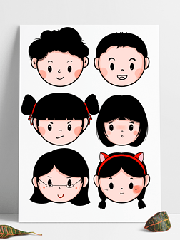 娃娃头免抠元素|可爱的娃娃头小孩卡通头像元素组合