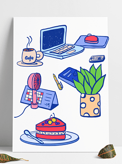 植物卡通画免抠元素|静物日常用品植物电脑杯子卡通手绘插画元素