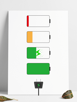 绿色黄色红色手机充电量插头提显示简约图标