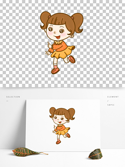 卡通手绘小女孩跳舞可爱人物免抠素材