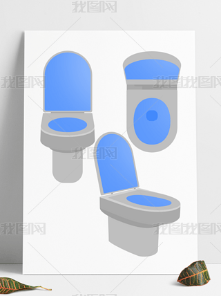 简约卡通矢量卫生间抽水马桶坐便三视图元素