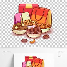 手绘春节新年货节采购零食坚果大礼包元素材