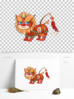 手绘可爱新年除夕春节年兽鞭炮元素材