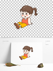 卡通手绘小女孩可爱坐着坐姿人物
