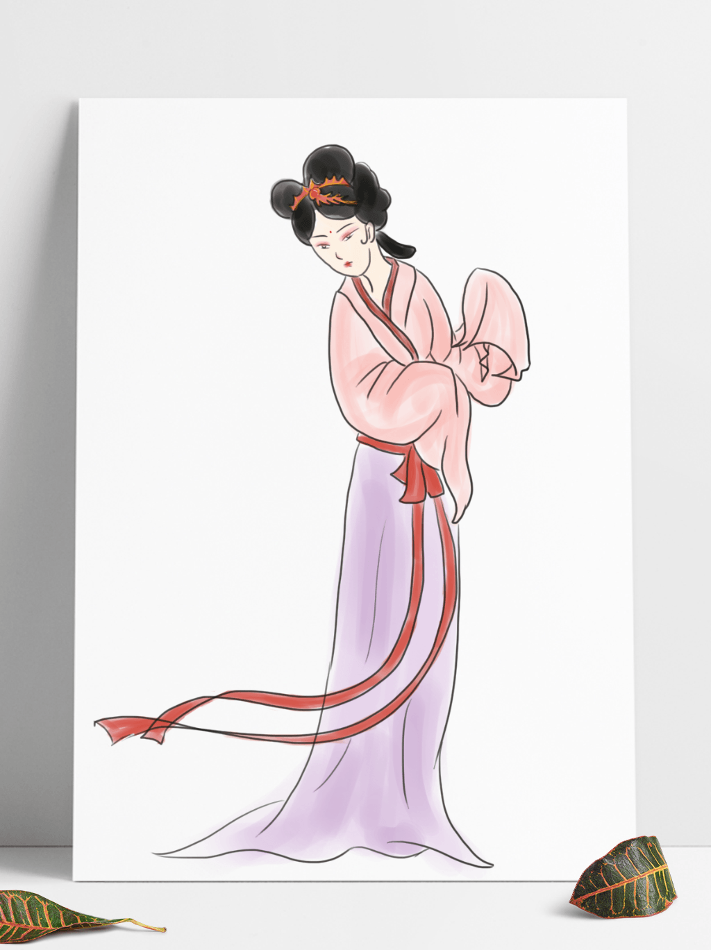 手绘中国风水墨画古装女子