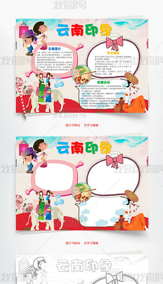 云南印象word小报手抄报模板