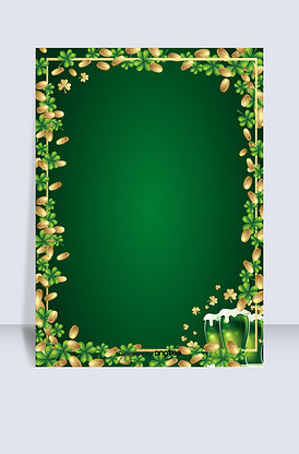 三维金币圣帕特里克深绿色边框背景