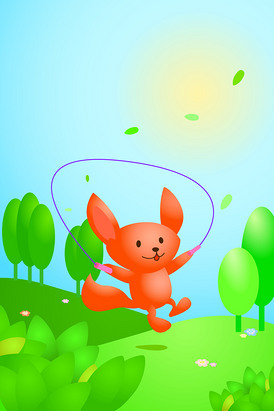 矢量狐狸跳绳春天运动清新插画