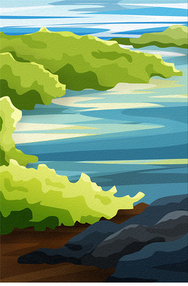 绿色海边礁石背景