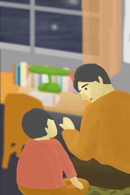 原创父亲教导儿子做功课版权可商用