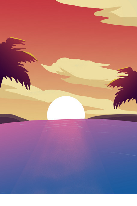 海边日落旅游插画