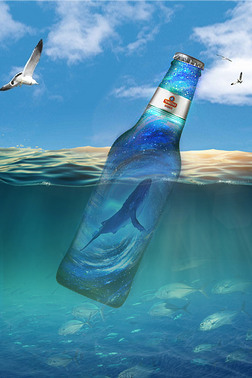 创意合成梦幻海洋瓶背景