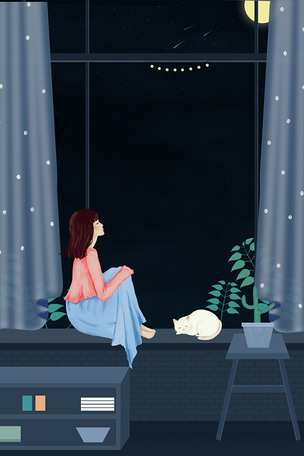 夜晚窗边女孩背景海报