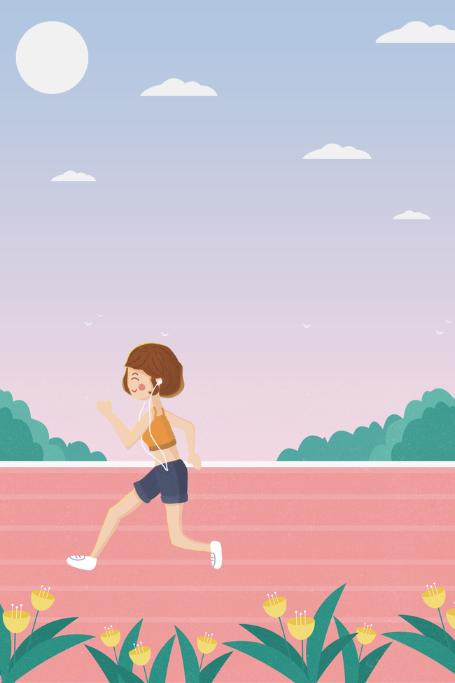 校园操场跑步女孩场景海报