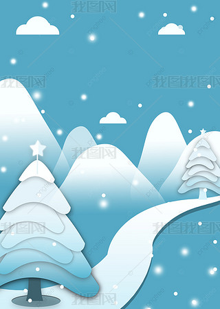 卡通风格圣诞节雪景和圣诞树背景