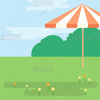 卡通背景绿色草地和伞