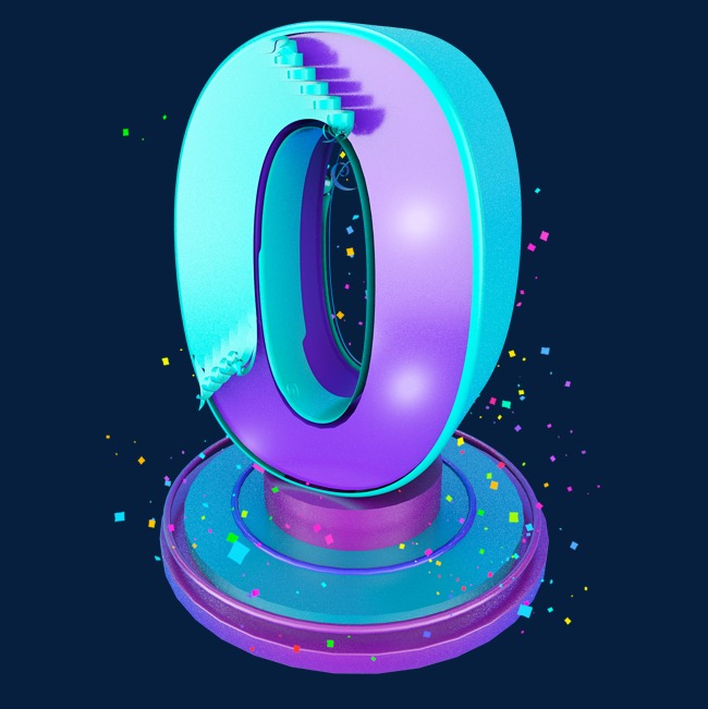 原创设计时尚多彩卡通立体c4d倒计时数字0