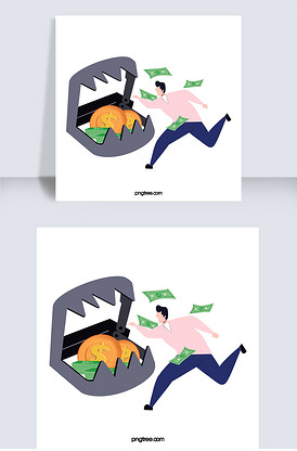 卡通手绘陷阱夺钱插画