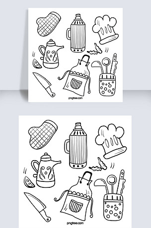 厨房用品黑色线稿手绘
