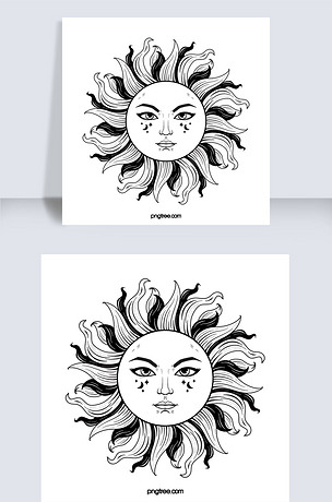 黑线手绘纹身太阳